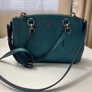 Coach Authentic F23337 Mini Christie Carryall Metallic Dark Teal/Antq Nickel